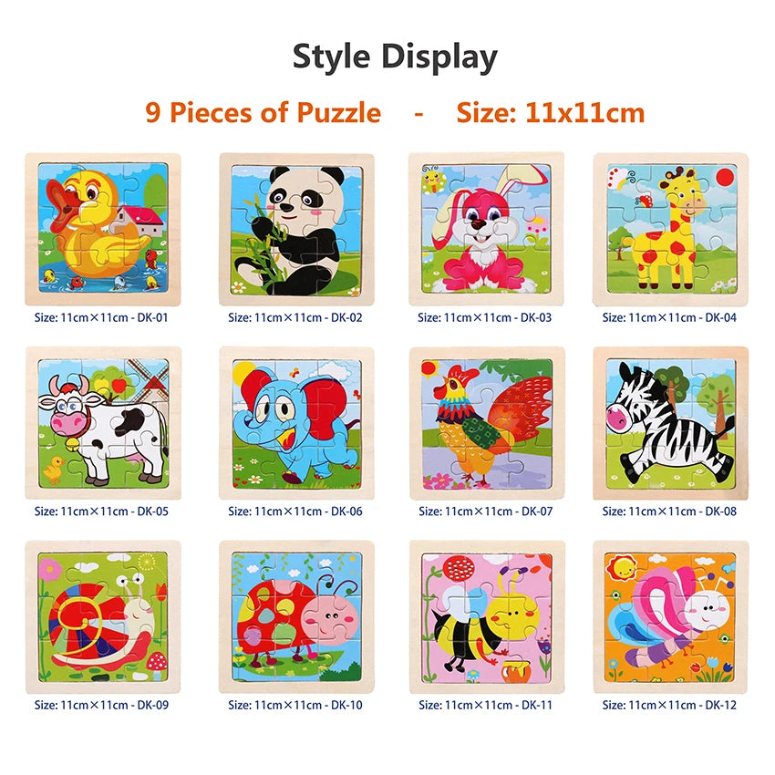 Colorful Animal Jigsaw Puzzle – Montessori-Inspired Wooden Toy for Toddlers (Ages 2–5)