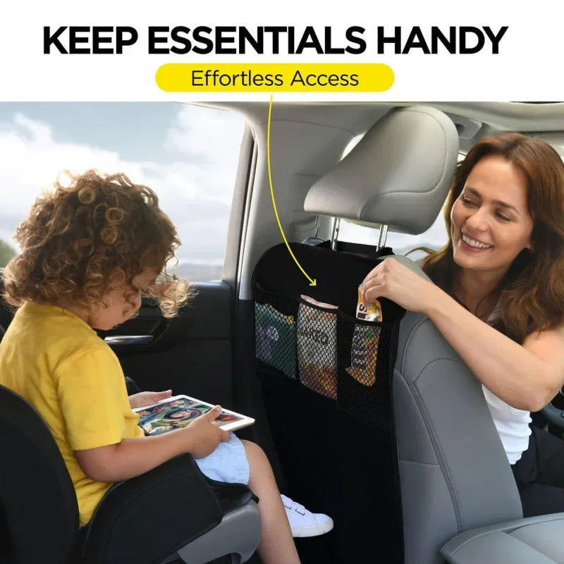 Kick Mat Car Seat Protector with 3 Storage Pockets (Waterproof & Universal Fit)