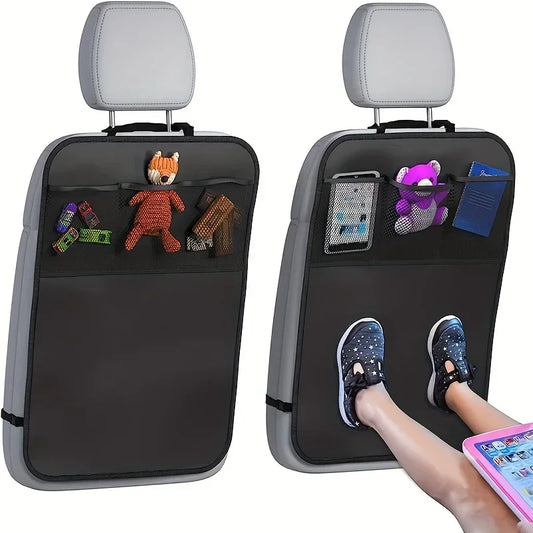 Kick Mat Car Seat Protector with 3 Storage Pockets (Waterproof & Universal Fit)