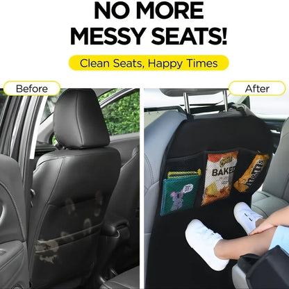 Kick Mat Car Seat Protector with 3 Storage Pockets (Waterproof & Universal Fit)